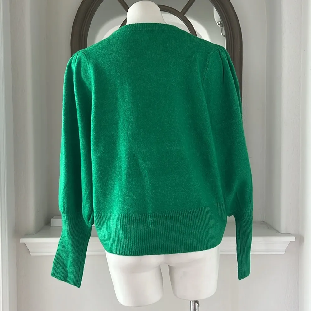 NEW CeCe Juliet Sleeve Puff Sleeve Crewneck Sweater, Green Size L New w/Tag - Image 7
