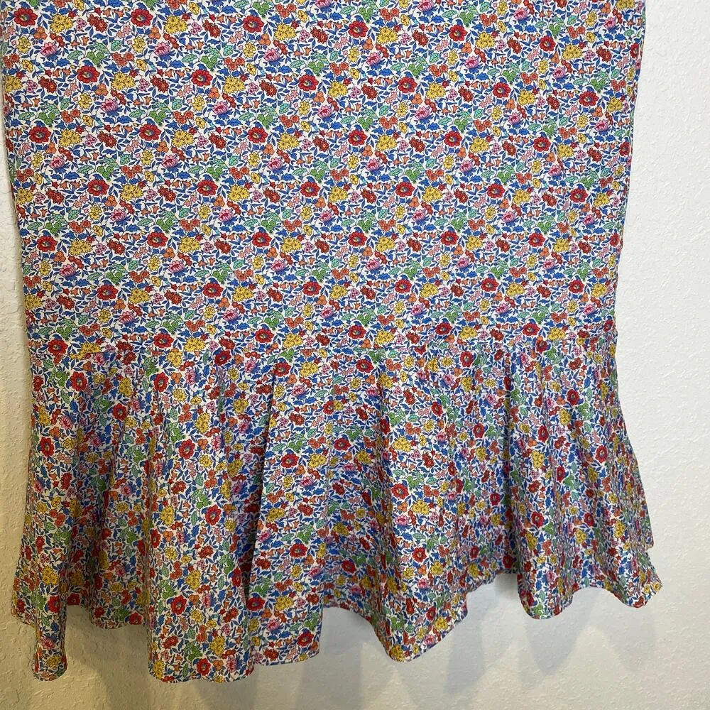 J. Crew Liberty Fabric Floral Trumpet Hem Midi Skirt EUC Sz 14 Cotton Red - Image 2