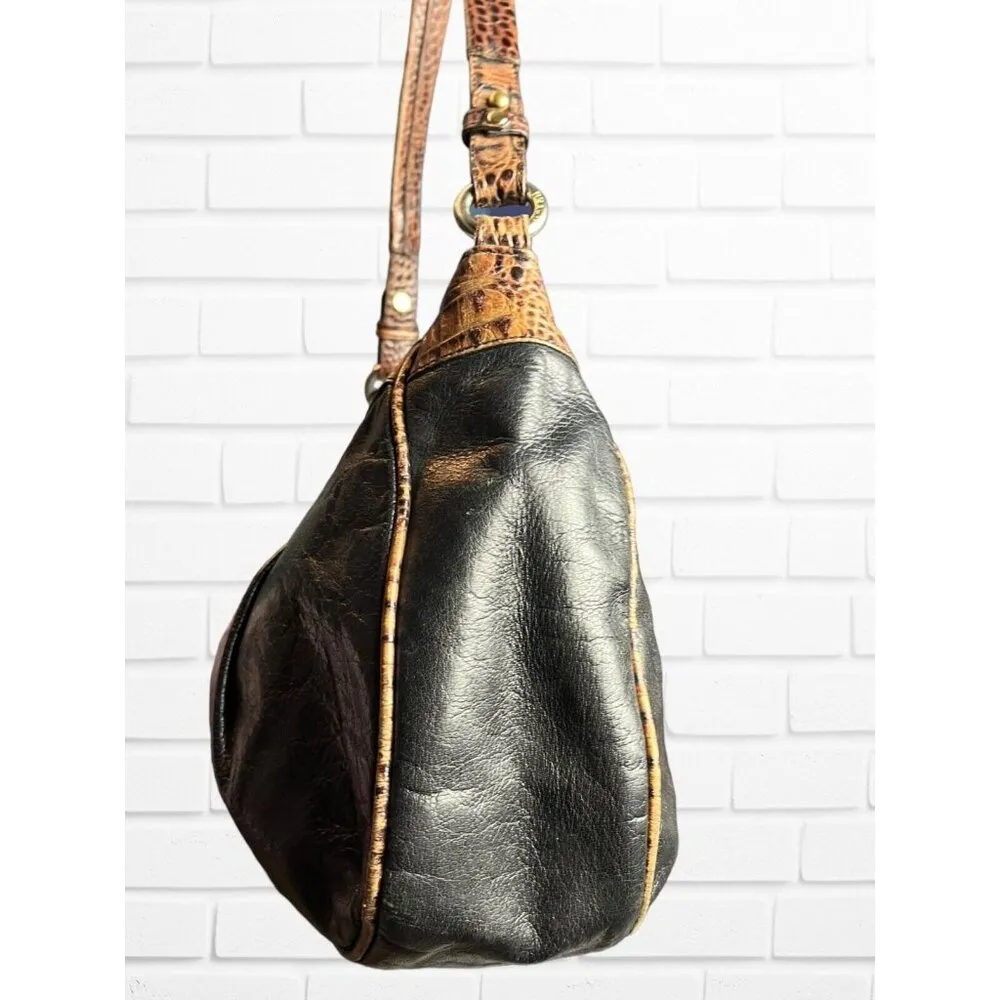Brahmin  Tuscan Collection Black Leather Brown Croc Embossed Hobo Shoulder Bag - Image 4