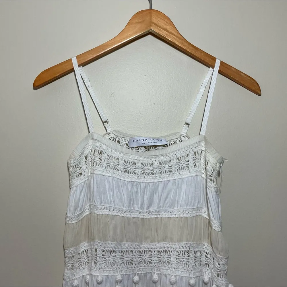 Trina Turk Crochet and Silk Pom Pom Trim Tank - Image 2