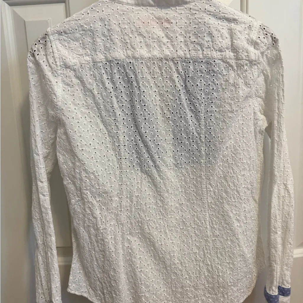 Vilagallo Eyelet White Button Down Blouse Size 42 (US 8/M) Blue - Image 5