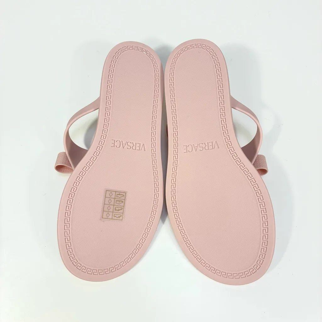 Versace Gianni Slides Gomma Ribbon Medusa Sandals Pink Gold 40 NEW Greek Key - Image 4