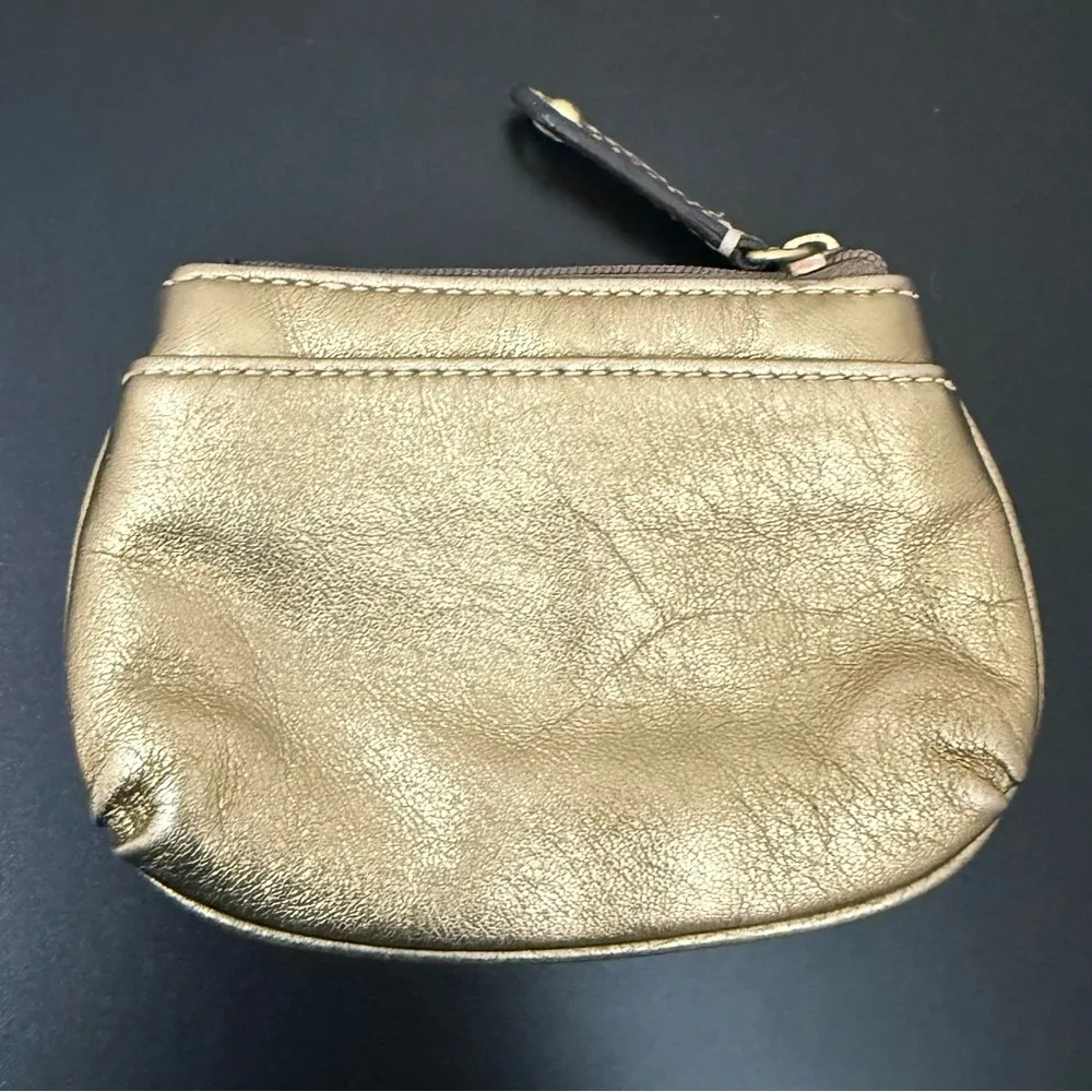 COACH Metallic Gold Leather Horse Carriage Logo Small Coin Purse Wallet - Image 3