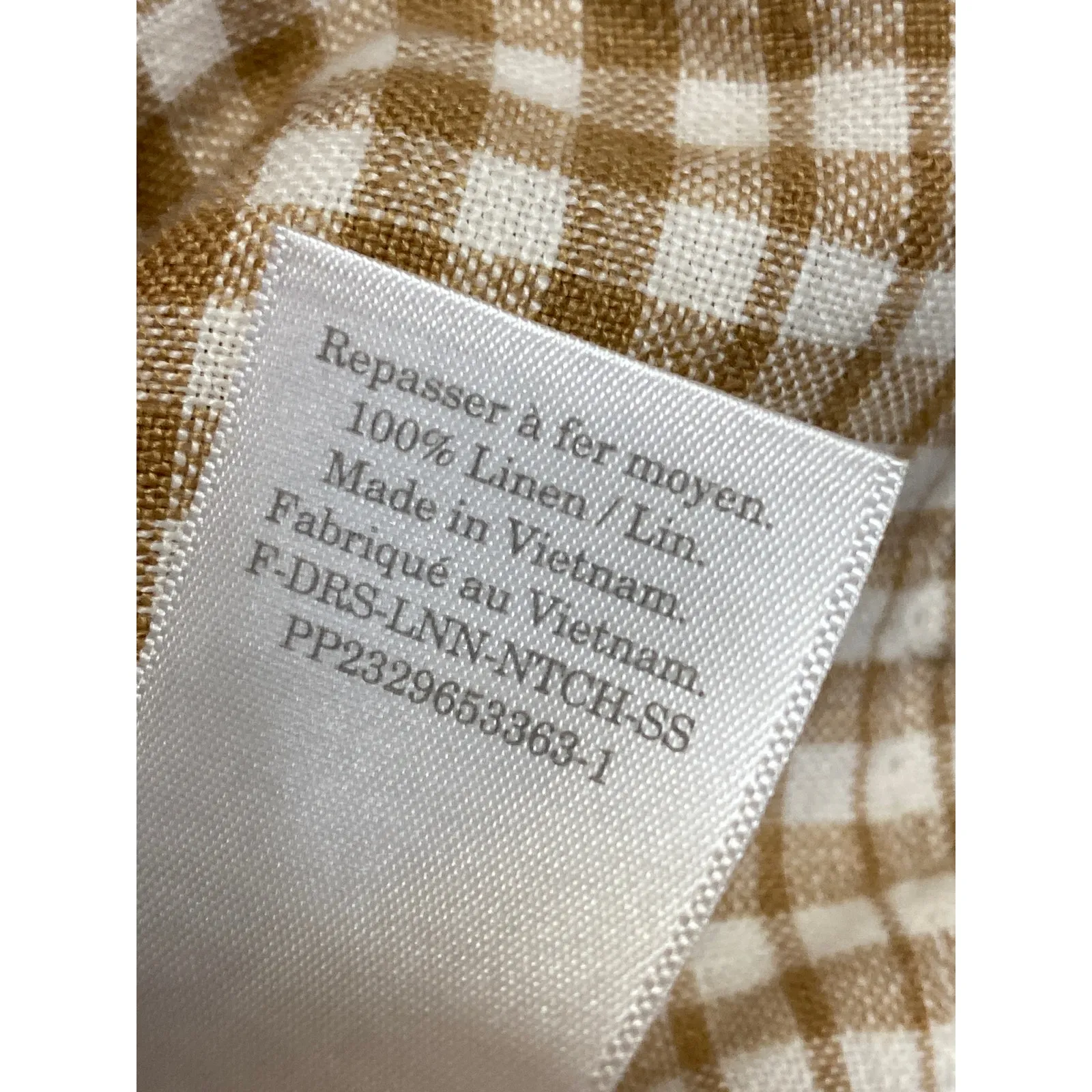 Everlane 100% Linen Beige Plaid Short Sleeve Collar Mini Button Up Shirt Dress M - Image 4