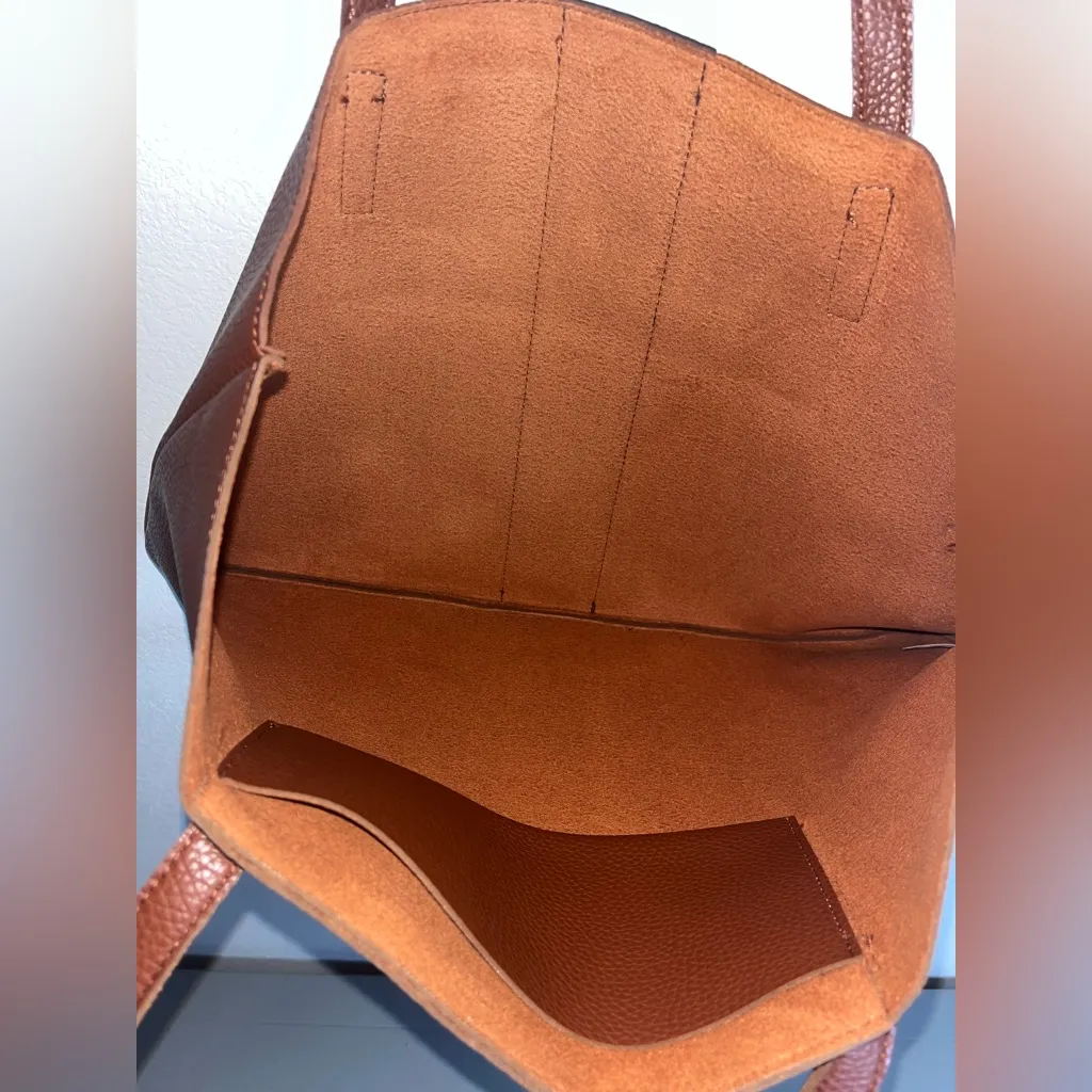 Vince Camuto Brown Vegan Pebbled Leather Black Line Detail Tote Bag 17.5 x 12 in - Image 15