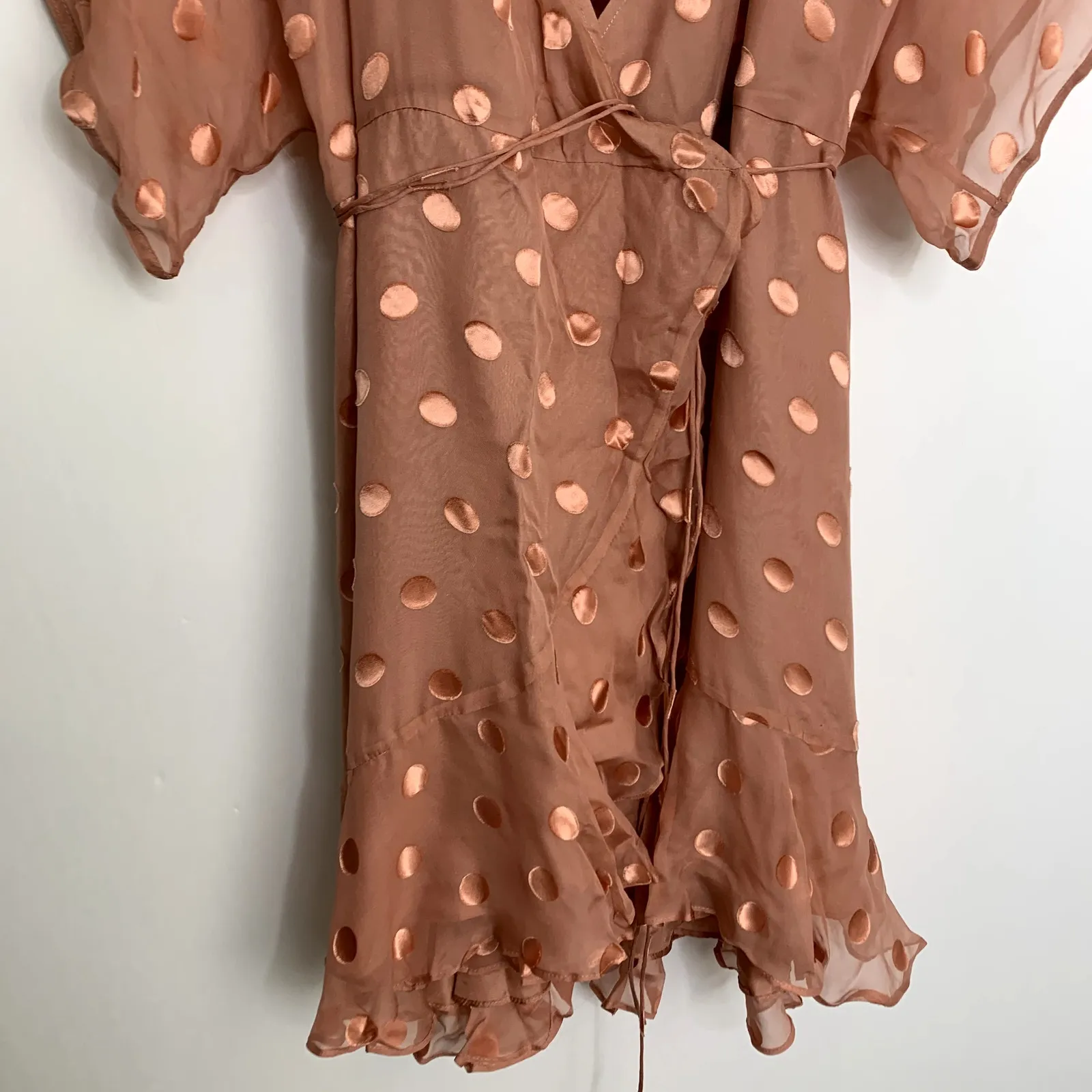 Michelle Mason Kimono Wrap Mini Dress Womens Silk Polka Dot Desert Rose 4 - Image 10