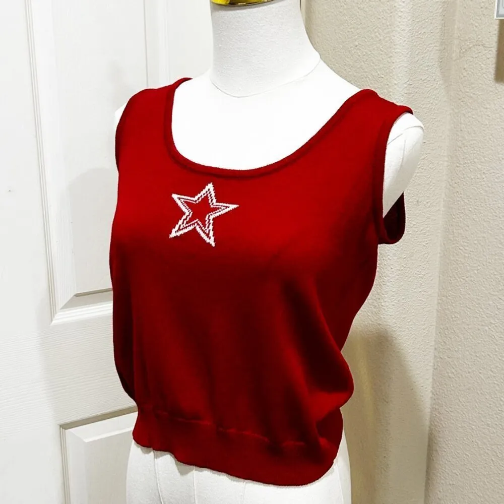 St. John Collection by Marie Red Santana Knit Star Tank Top Crop Sz P - Image 2