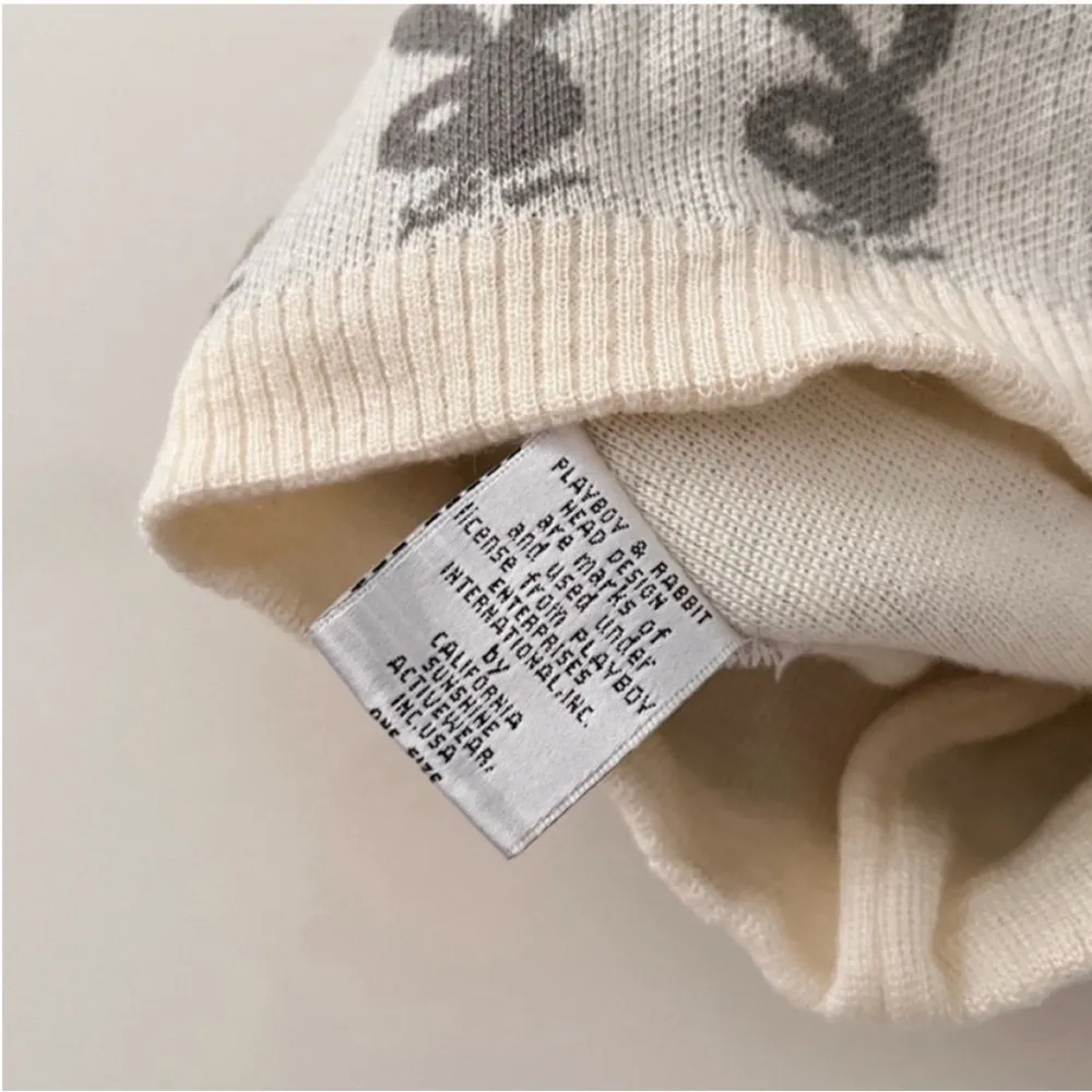 Playboy 90s Monogram Bunny All Over Beanie Cream White Winter - Image 2