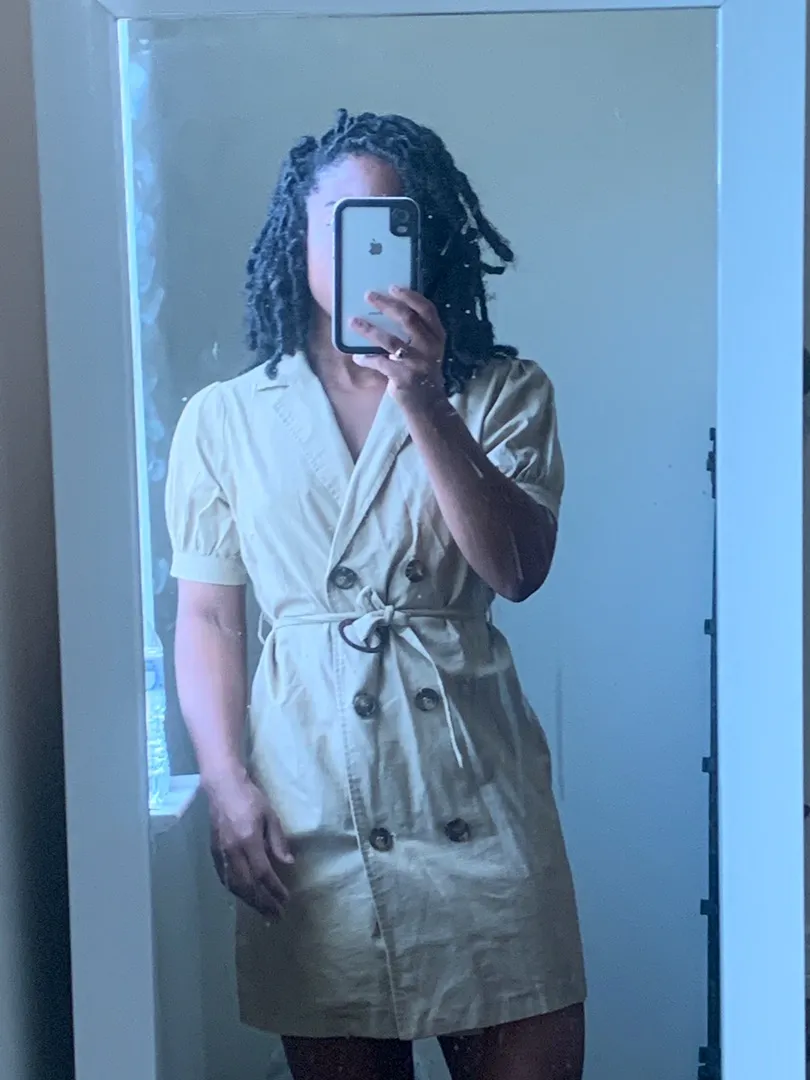 Brown Puff Sleeve (short Sleeve) Tuxedo-like Dress - Image 2