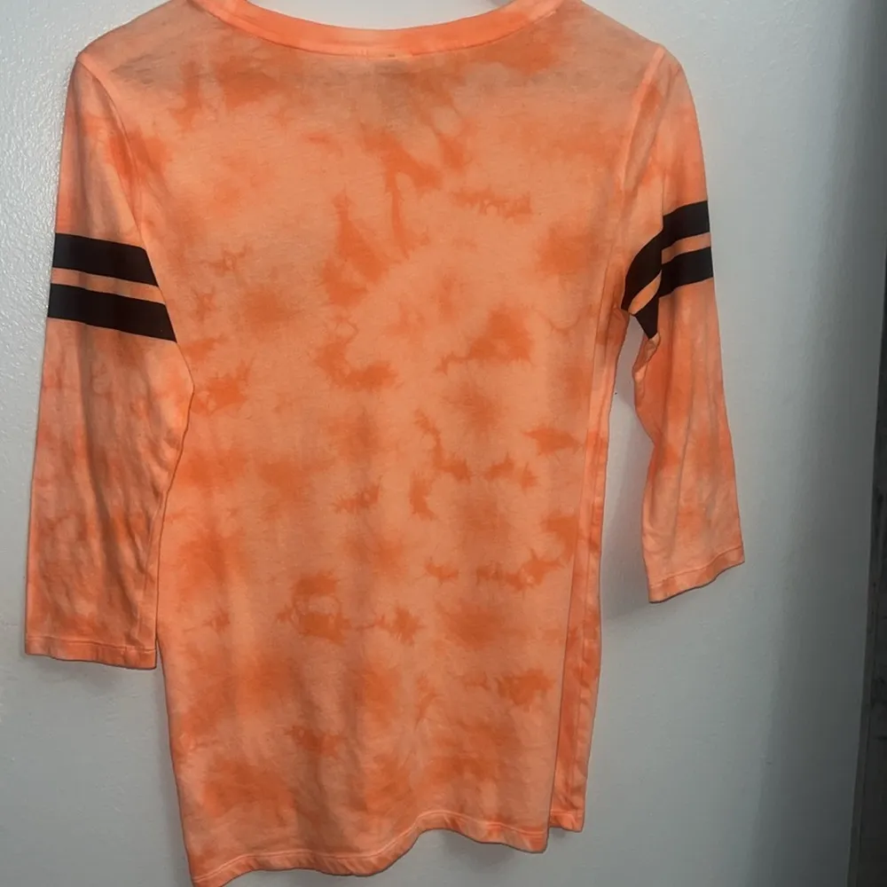 PINK 3/4 Length T-Shirt Orange Tie Dye XS Oversize fit - Image 5