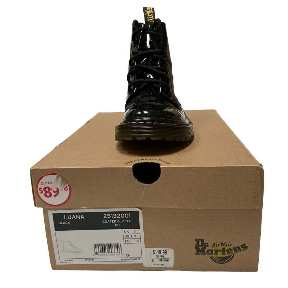 Dr. Martens Luana Womens 5 Black Coated Glitter High Top Ankle Lace Up Boots ￼ - Image 4