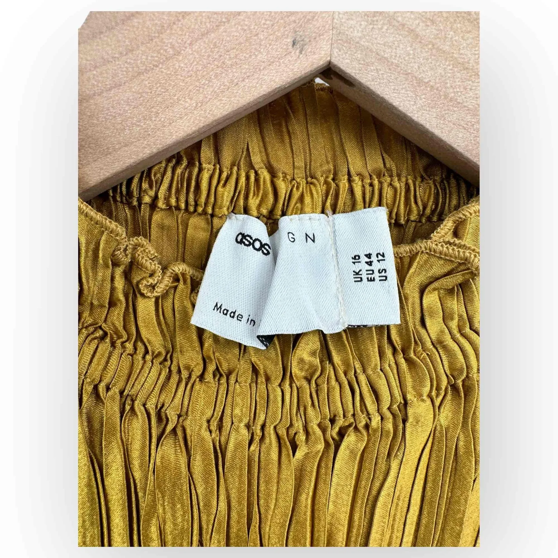 ASOS DESIGN high neck mini dress satin plisse Mustard - Image 8