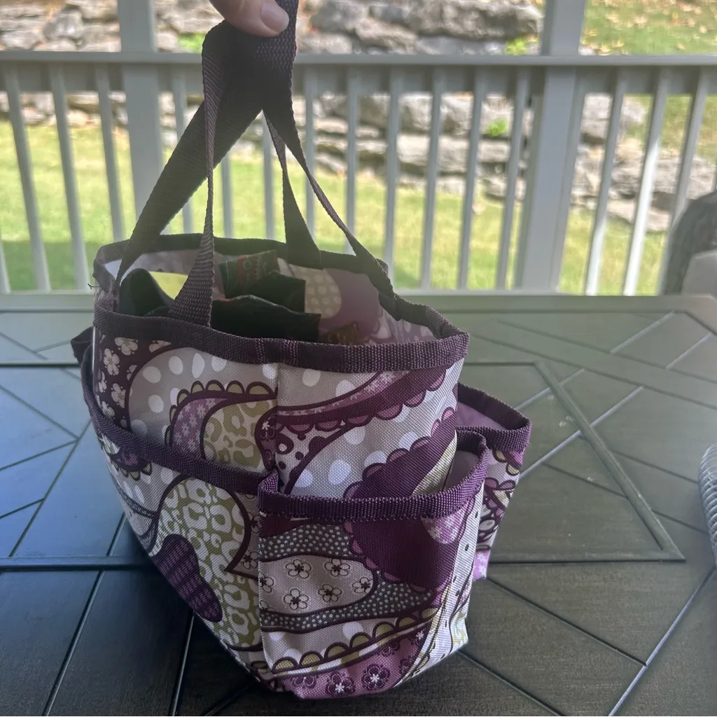 Thirty One Mini organizer in plum paisley caddy knitting bag gardening shower White - Image 4