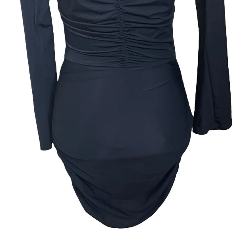 Ciao Lucia Bari Mini Dress Women’s Size XS Black Ruched Long Sleeve Nylon - Image 8