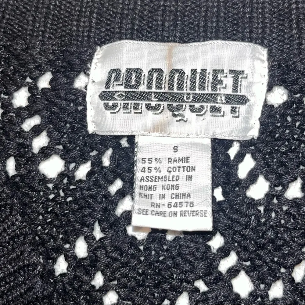 Croquet Club Black Vintage Crochet Sweater Size Small but Oversized - Image 7
