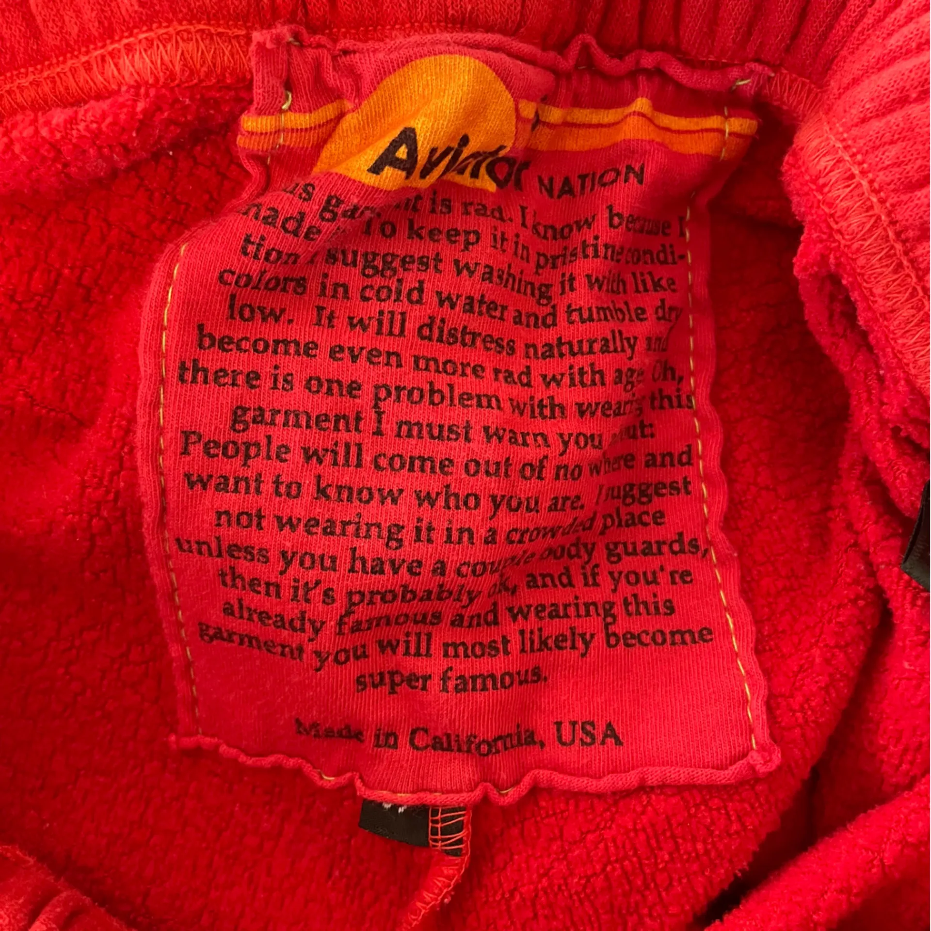 Aviator Nation Bolt Joggers in Red with a Black Lightening Bolt - Size Small - Image 4