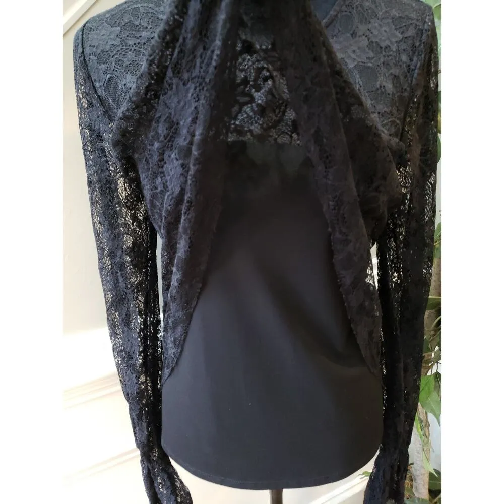Women's Cupio M Black Lace Top with Long Sleeves and Scalloped Trim - Image 5