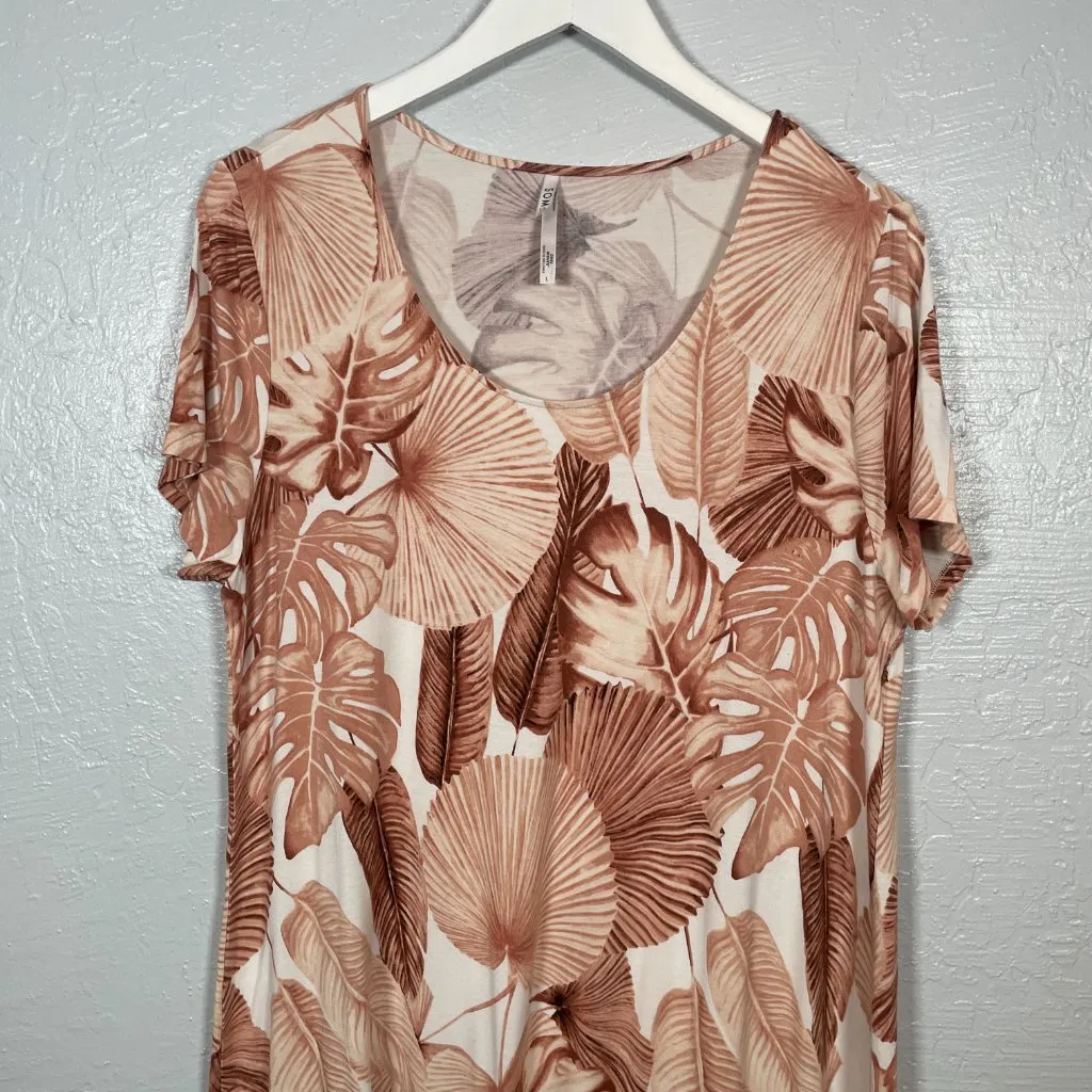 Soma Women L White Tan Tropical Cool Nights Nightgown Sleep Shirt Short Sleeve - Image 3