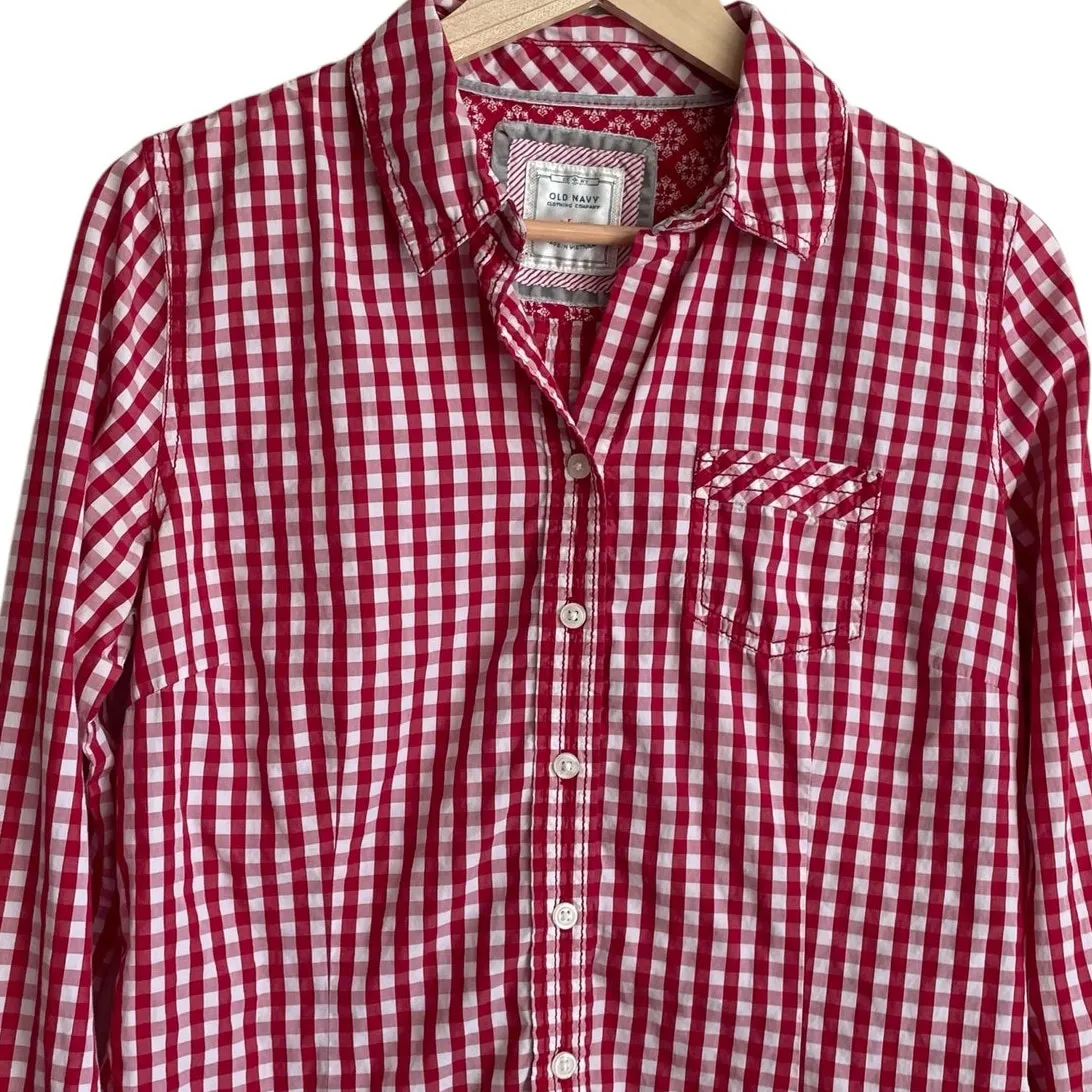 Old Navy Women Top L‎ Red Buffalo Check Button Up Cowgirl Western Casual Cotton - Image 10
