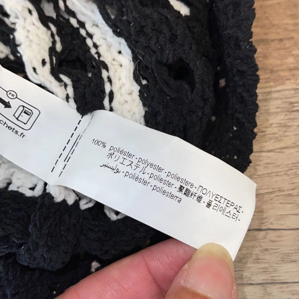 Zara Womens Pullover Open Knit Stripe Long Sleeve Sweater Black White Size Small - Image 8