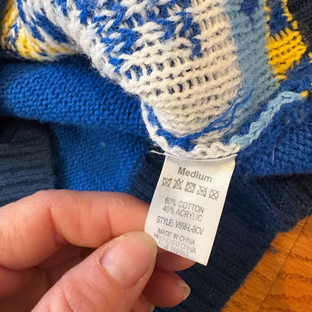 UNISEX Hanukkah Ugly Sweater “Come On Baby Light My Menorah” Blue Knit – Size M Size M - Image 5