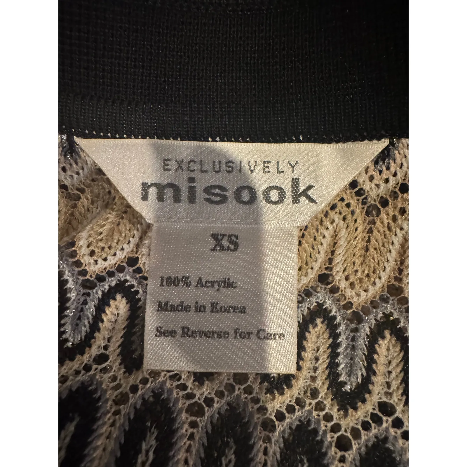 Misook Sweater Women XS Black Tan Knit Geometric Sparkle Open Long Line Cardigan - Image 8