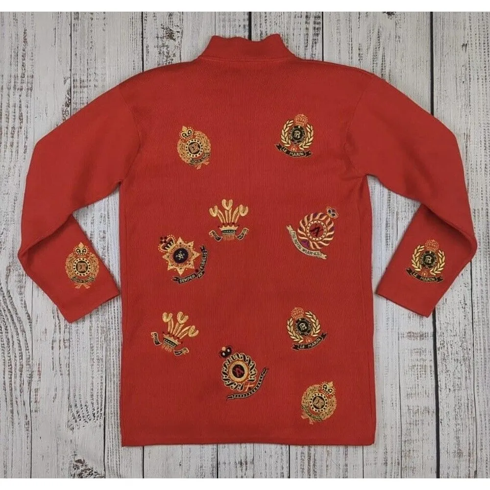 Vtg Crest All Over Embroidered Blazer Jacket Double Breast Grandma Cardigan Sz S - Image 3