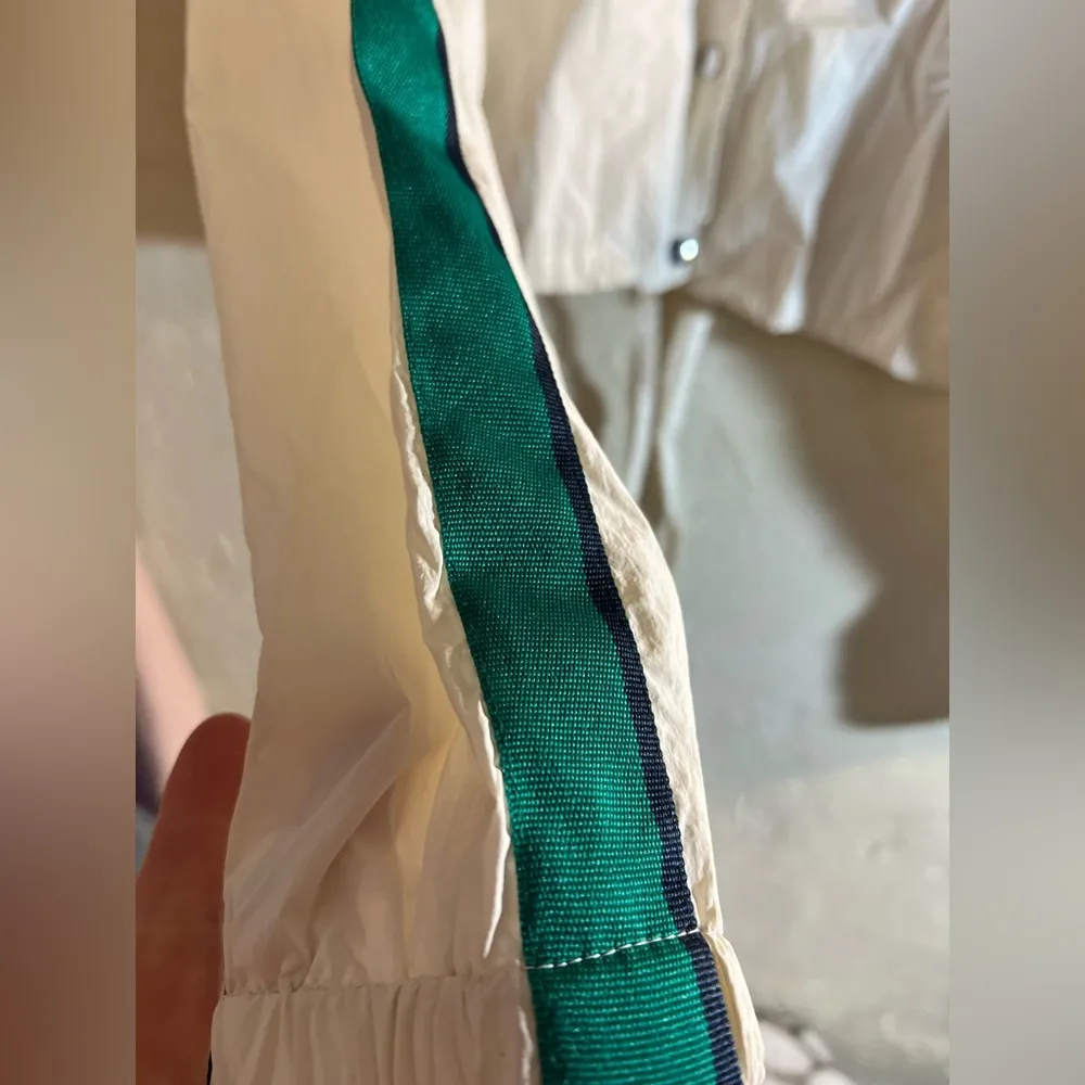 Zara White Cropped Jacket with Green/Navy Stripes: windbreaker type material - Image 2