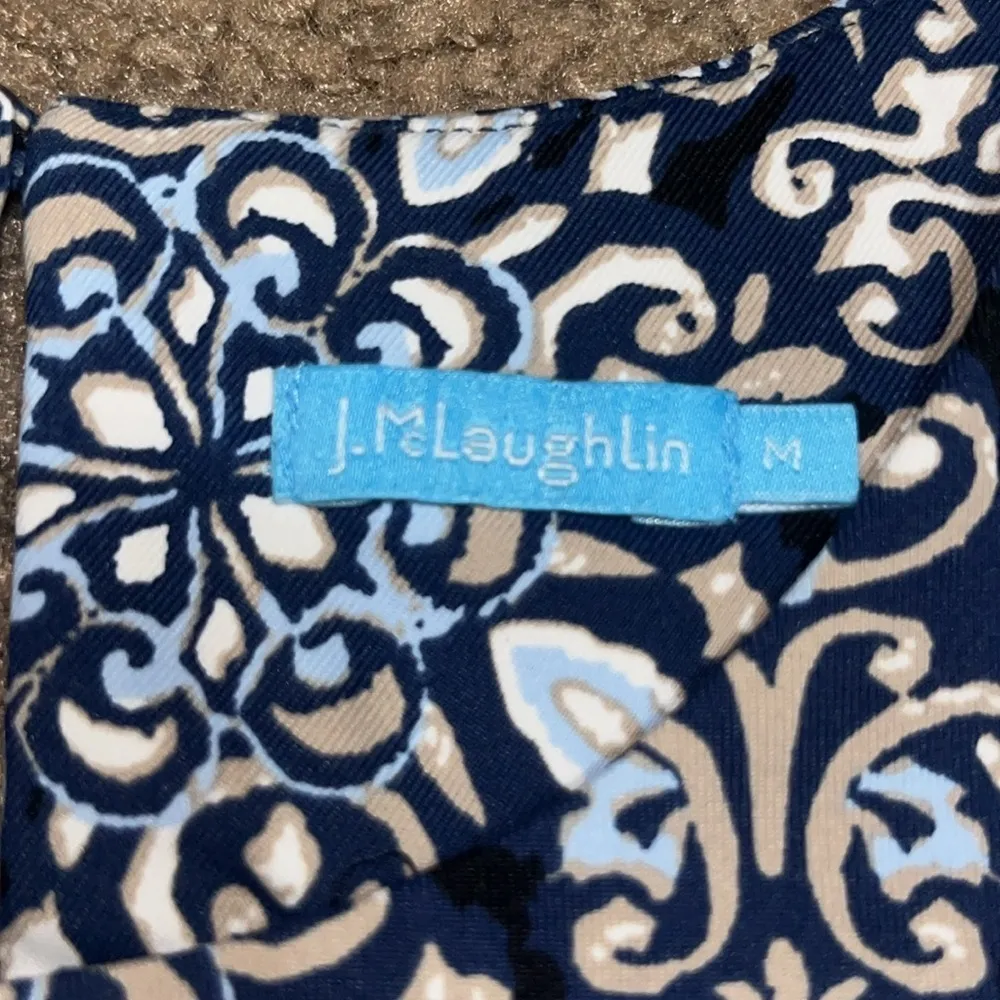 J. McLaughlin Catalyst 3/4 Sleeve Crew Neck Catalina Cloth Dress Blue Medallion - Image 7