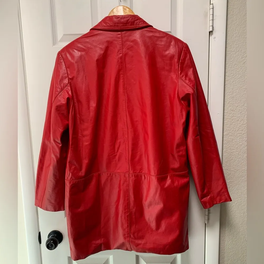 COMINT Womens single breasted red leather jacket blaser VINTAGE M Black Size M - Image 9