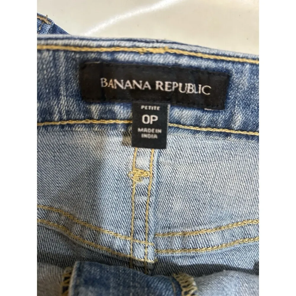 Banana Republic Denim Jean Skirt Women’s Size 0 Petite Button Fly Stretch Modest - Image 2