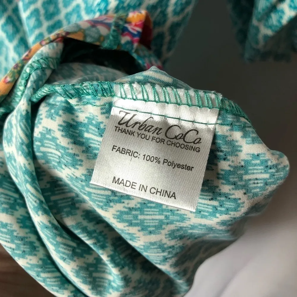 Urban Coco Blue & White Printed Boho V-Neck Half Sleeve Dress L - Image 7