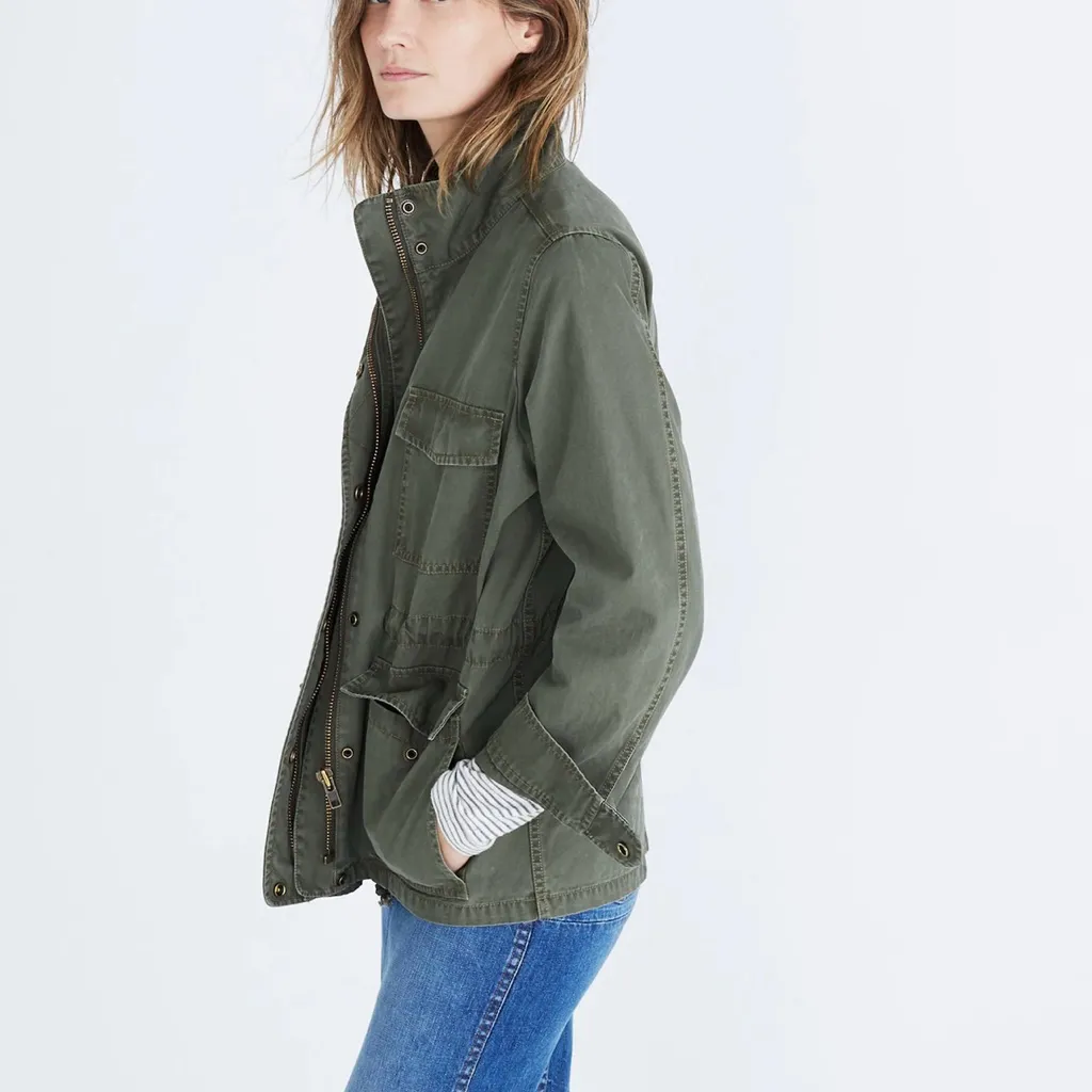 Madewell Olive Foliage Green Surplus Utility Jacket Full Zipper & Snaps‎ Size XS - Image 3