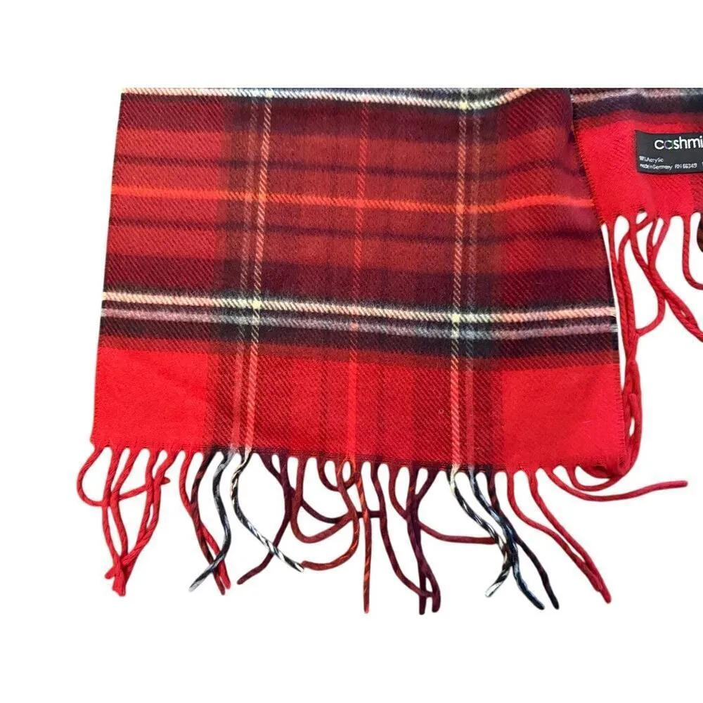 CASHMINK V. FRAAS Winter Scarf Red Plaid 66x12 Fringe NWOT - Image 3