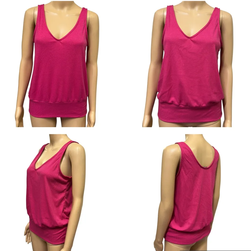 Boston Proper Rayon Blend Pink V Neck Ribbed Sleeveless Tank Top Womens Medium - Image 2