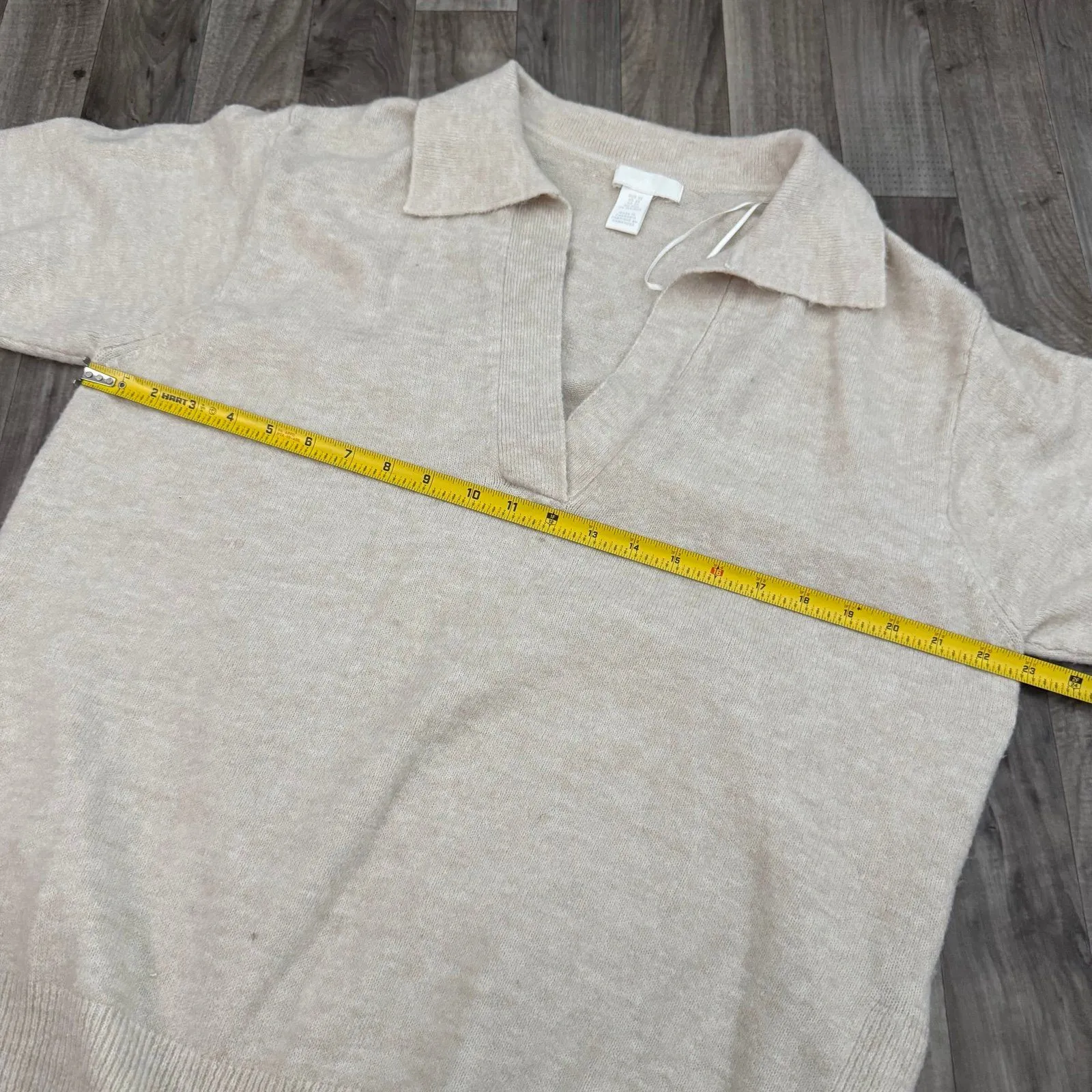 H&M wool blend collared oatmeal neutral knit oversized sweatshirt - Image 4