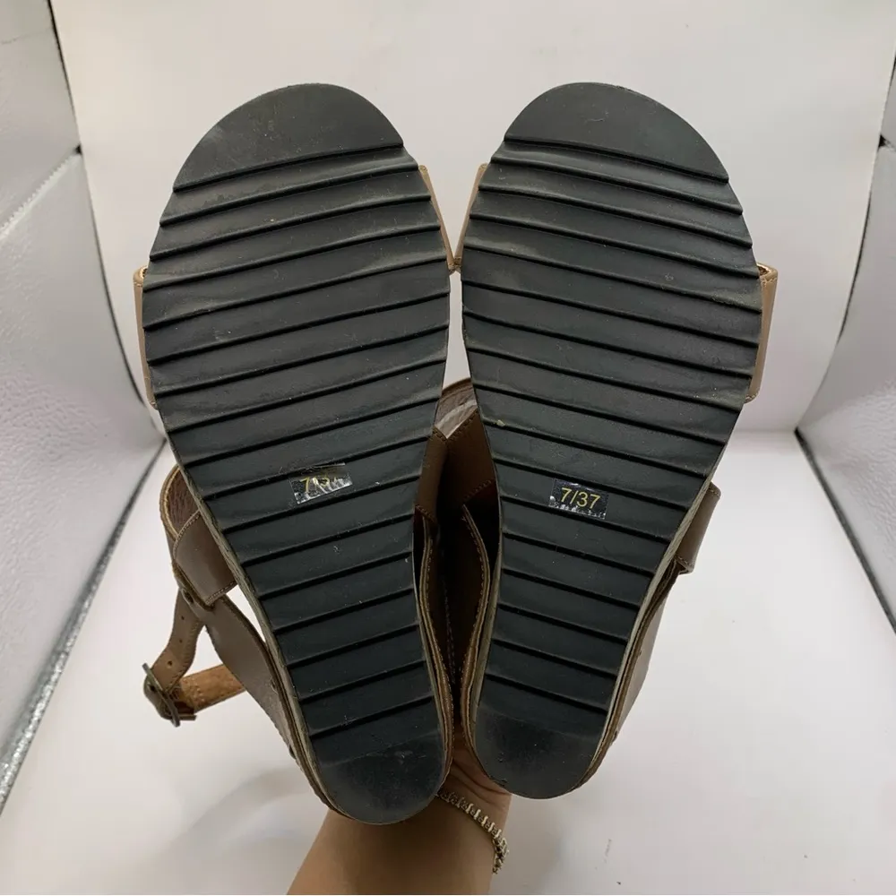 Mark Jenkins Wedge Sandal Women's Size 7 UK 37 Snake Skin Tan Leather Heels F6 - Image 10