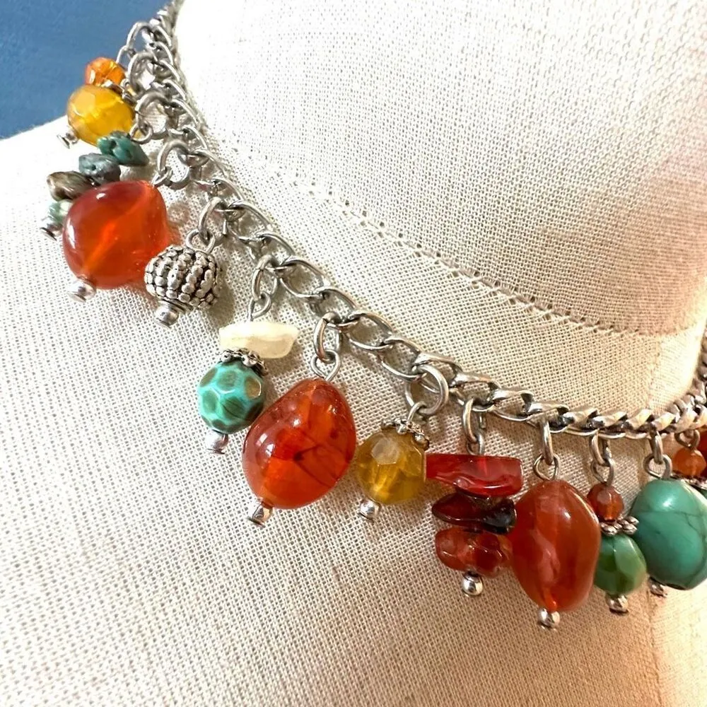 Orange and green beaded collar necklace - Image 2