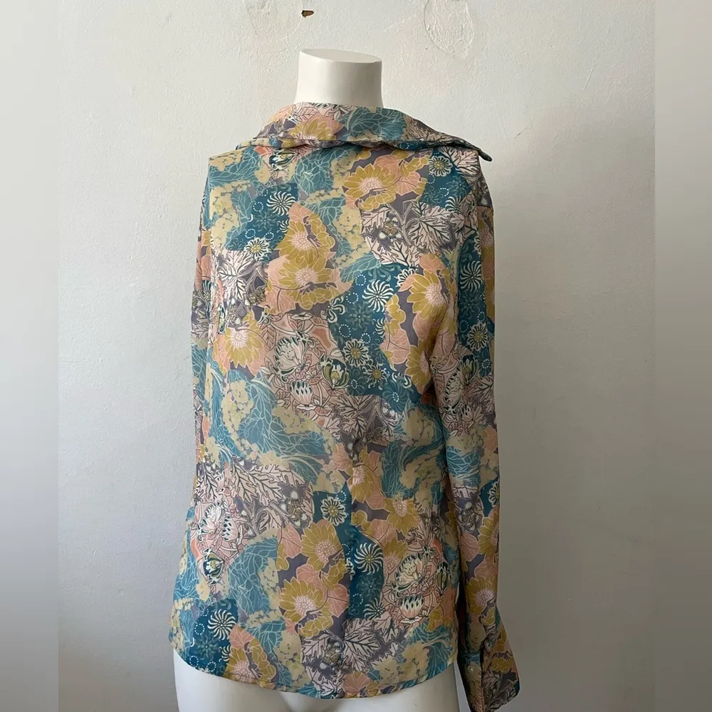 Vintage South Dudley English Country floral paisley country long sleeve blouse L Gold Size L - Image 2