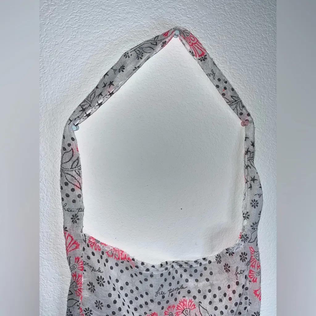 Free People Lightweight Hippie Floral Beachy Linen Semi Sheer Shopper Tote Bag - Image 4