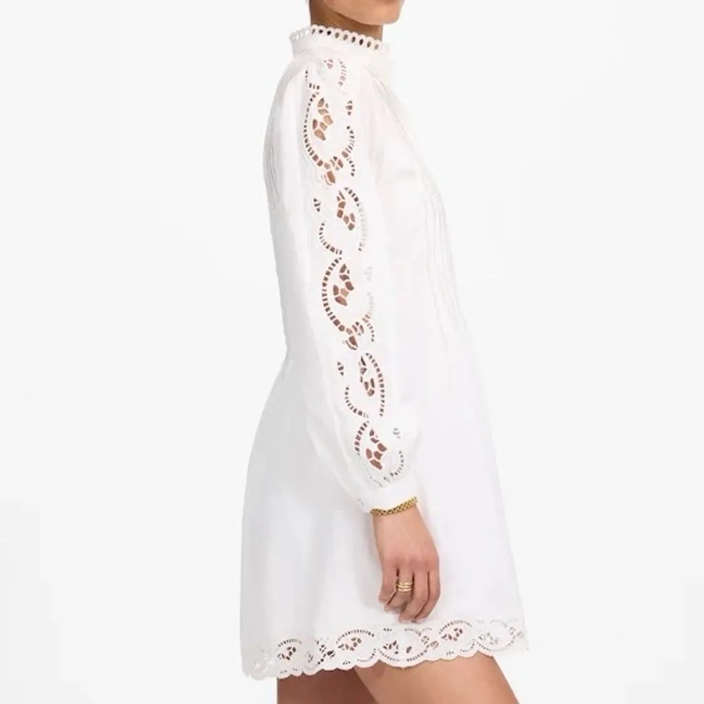 NWT Madewell Women's White Eyelet Pintucked Mini Dress Size XS Boho Preppy - Image 2