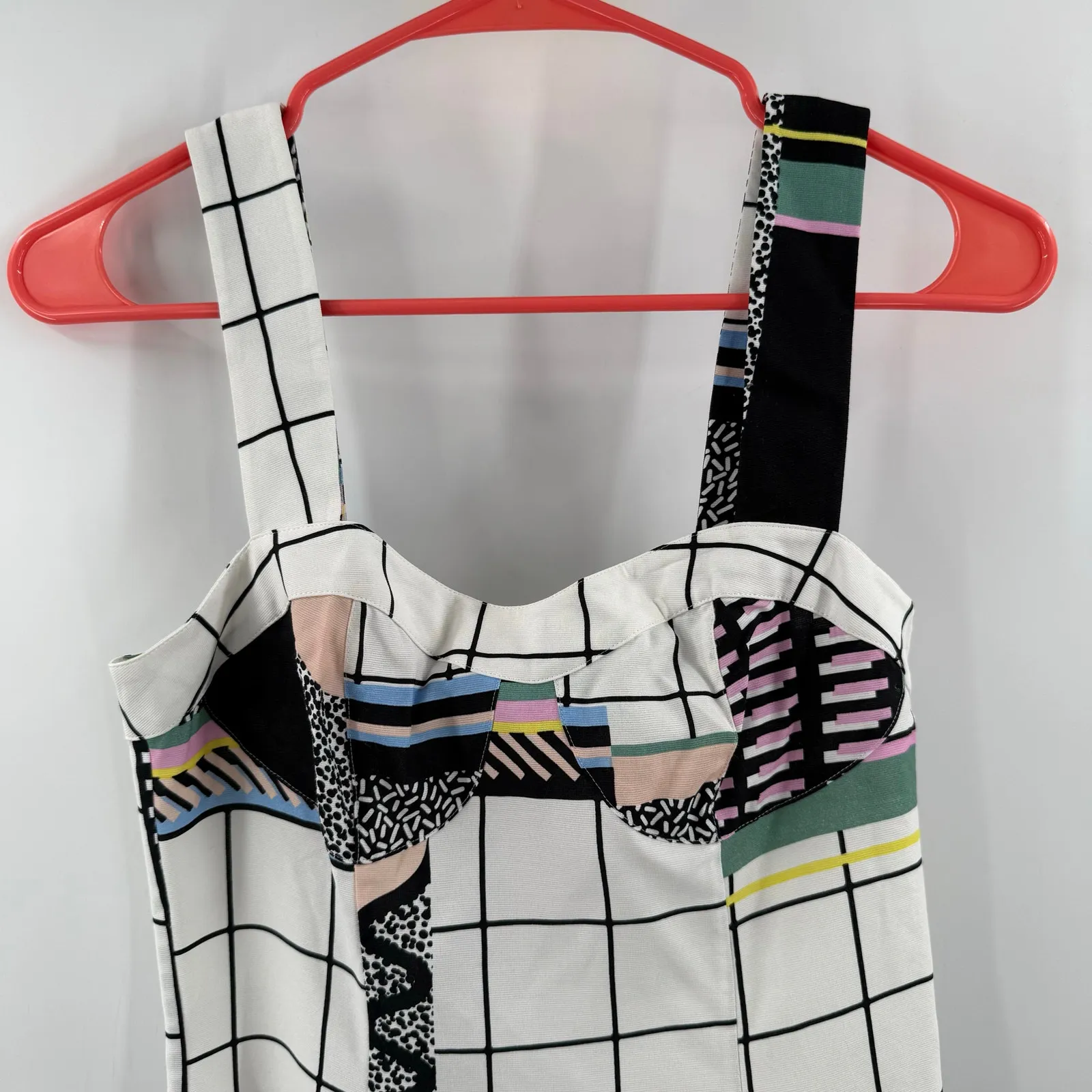 & Other Stories Dress Size 4 Mini Retro Print Graphic Grid Skater Balconette - Image 7