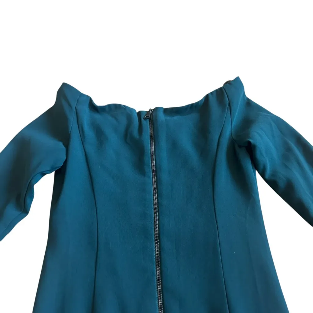 Bardot Solange Fitted Sheath Dress Off-Shoulder Bell Sleeves Teal Size 6 Women's - Image 10