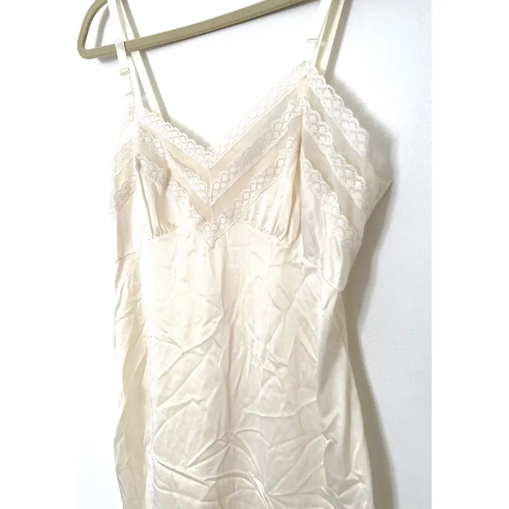 Vtg Made Nylon Full Slip Lingerie Dress Lace Ivory Nightie Sissy No Sz Tag - Image 3