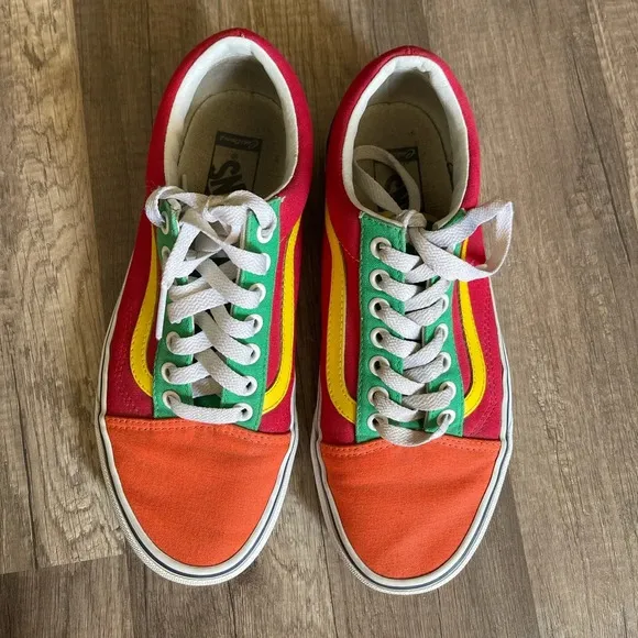 Vans Off the Wall Customs Old School Color Block Sneakers Orange Men 6.5 Women 8 - Image 2
