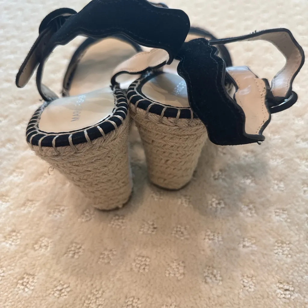 Marc Fisher Black Suede Scallop Espadrille Wedge Sandals Size 10M - Image 3