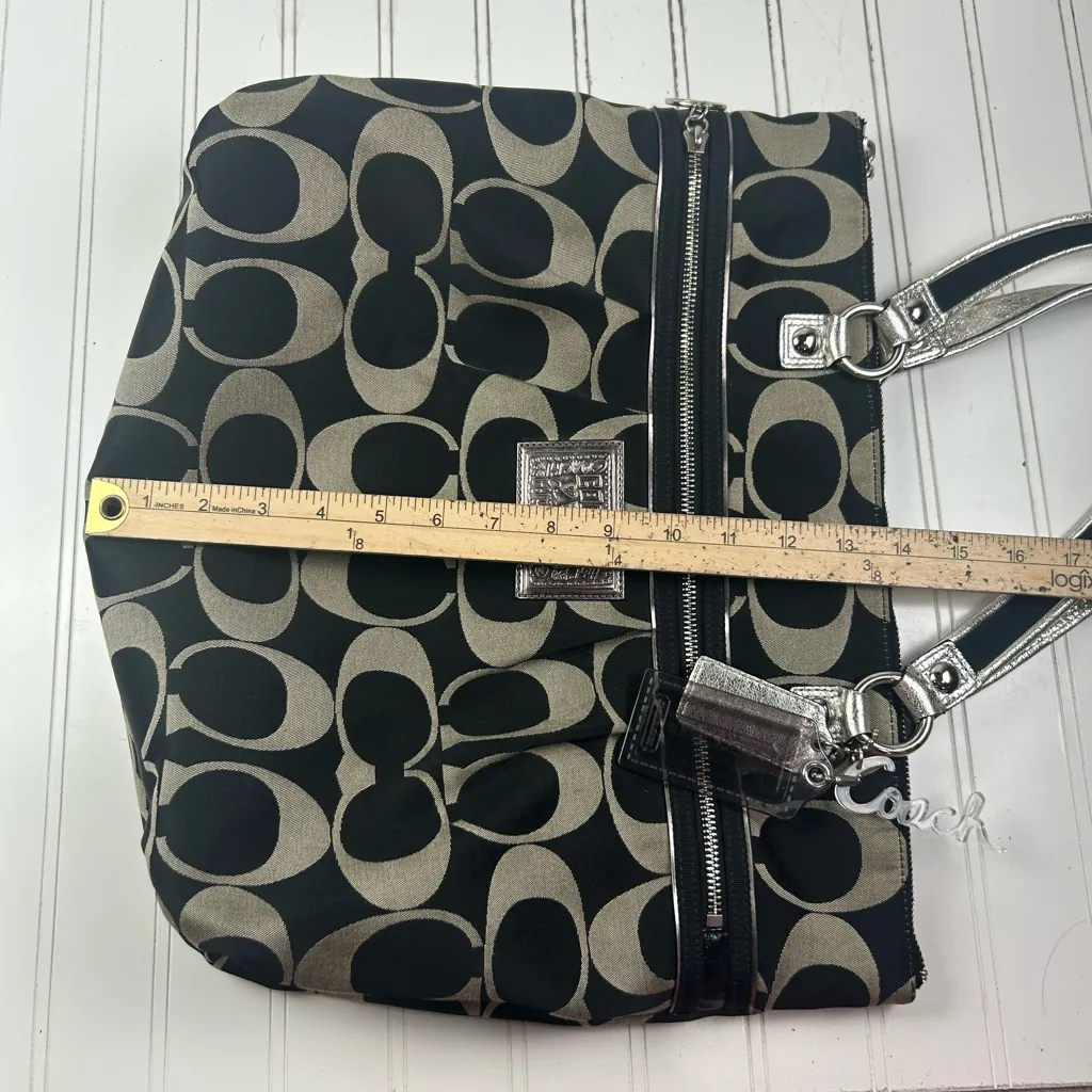 Coach Y2K Vintage Signature Tote Purse Black Silver Trim - Image 13