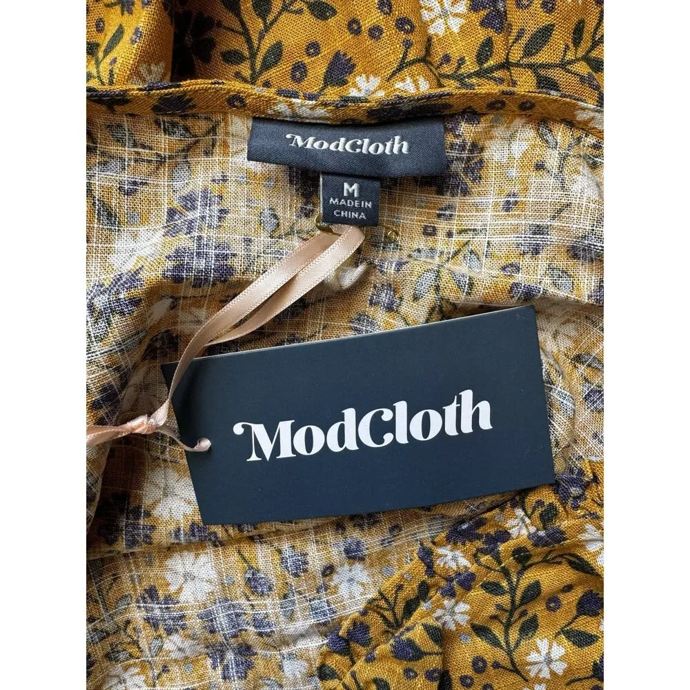 NWT ModCloth Yellow Floral Spruced Up Sleeveless Tank Top Linen Blend Sz Medium - Image 7