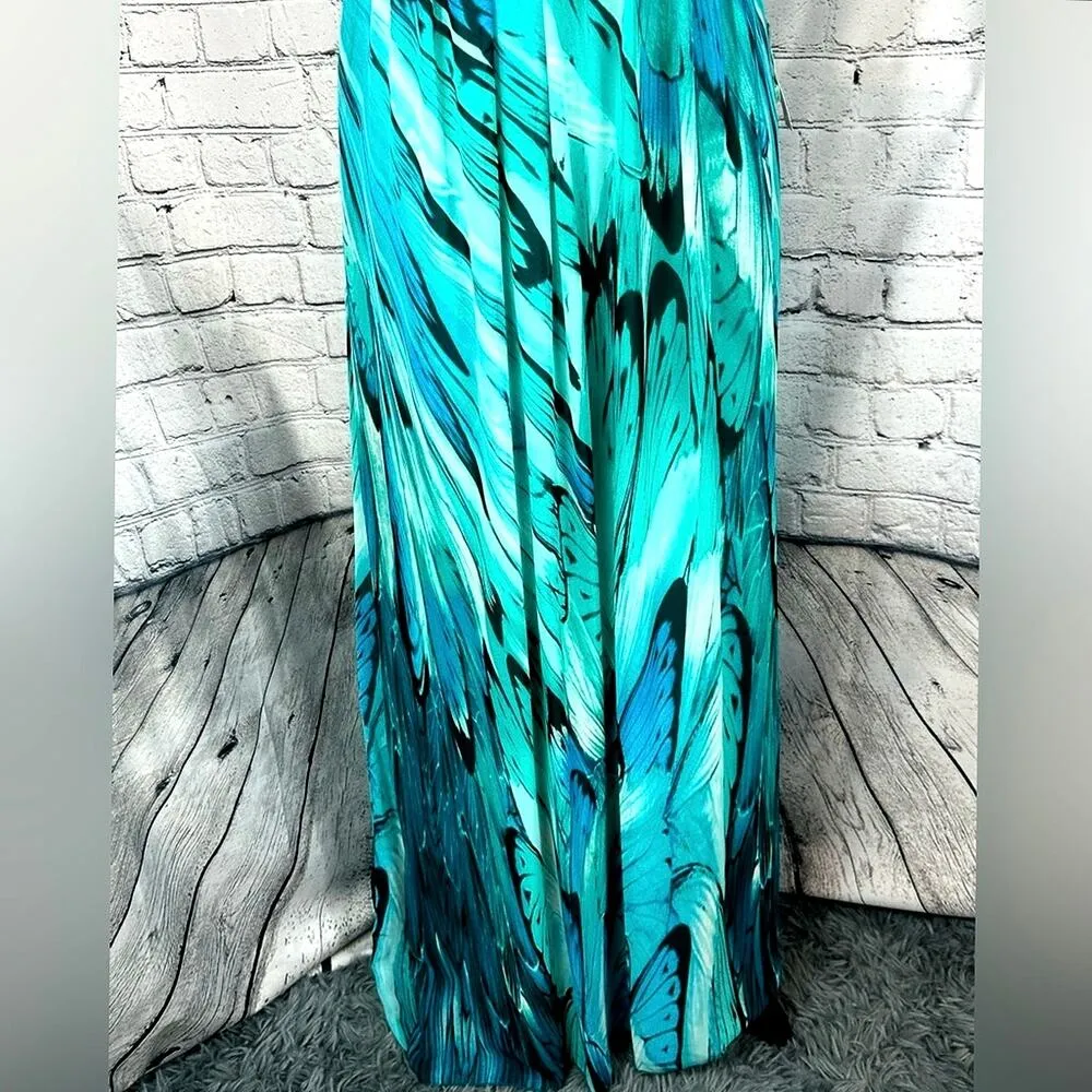 Bisou Bisou Halter Top Teal Blue Waterfall Gown - Size 14 - Image 8