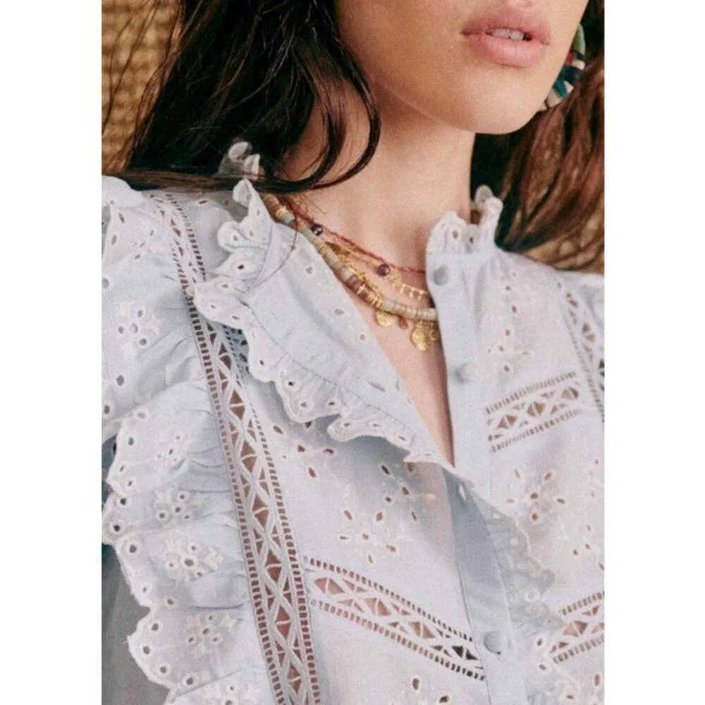 💕SEZANE💕 Irma Shirt ~ Light Blue/Ecru FR 34 = US 2 - Image 11